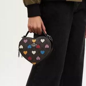 NWT • Coach Heart Crossbody brown signature leather silver hardware
